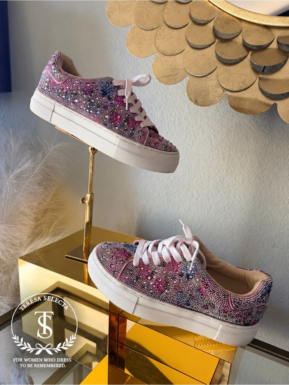 Betsey Johnson Sidny Rhinestone Floral Platform Sneakers Pink Size 8.5